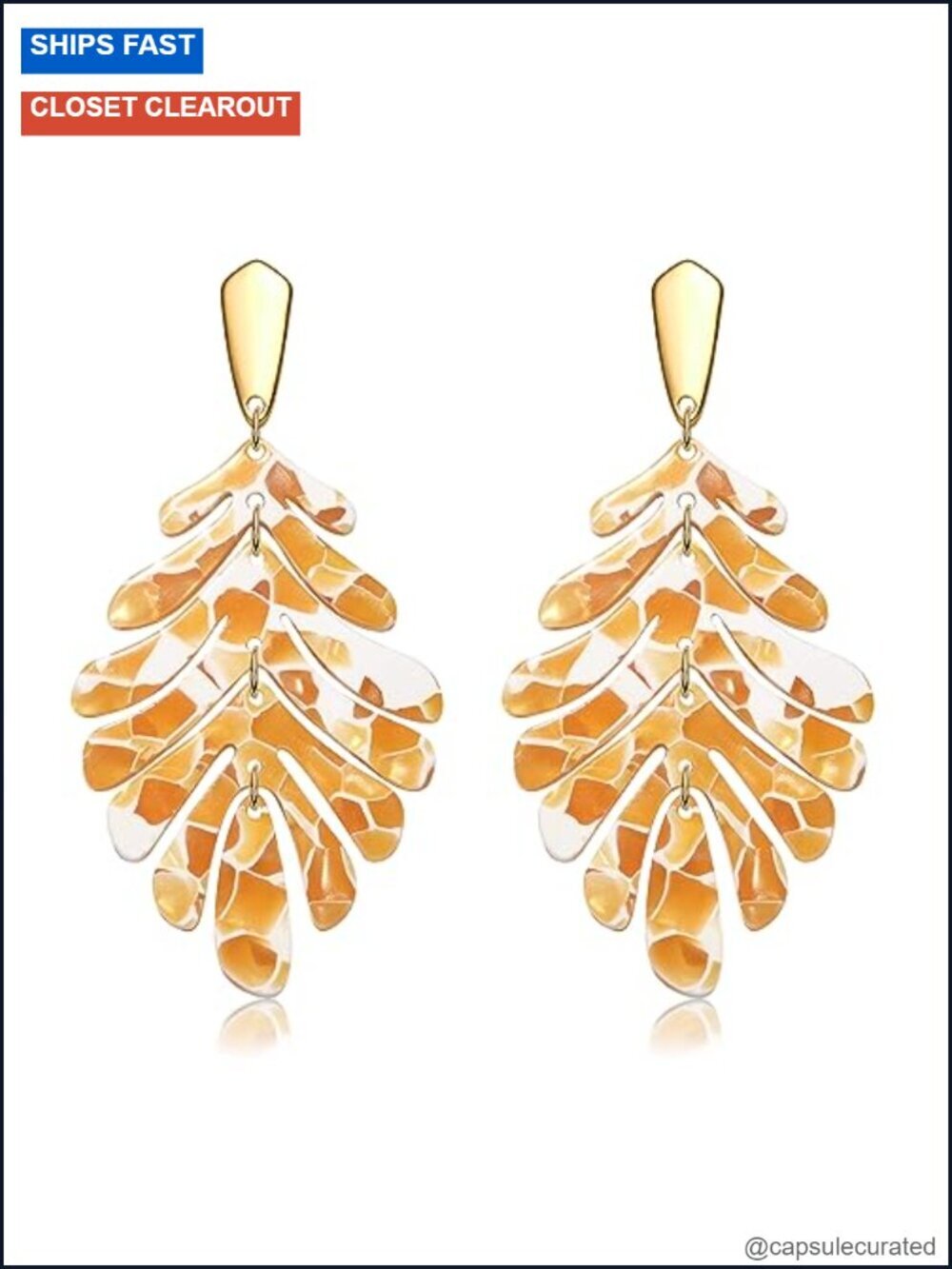 Acrylic Leaf Charm Drop Earrings Set with Tortoise Resin Leaf Statement Necklace
